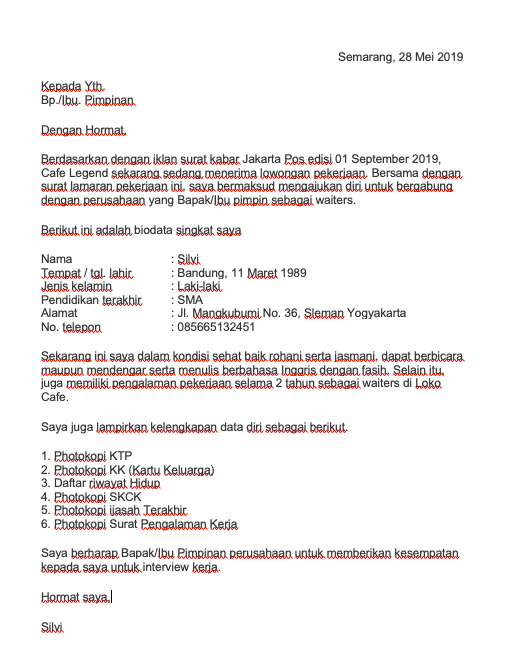 Detail Contoh Surat Lamaran Kerja Restoran Nomer 3