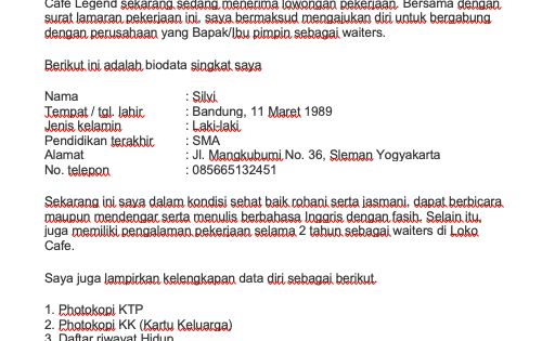 Detail Contoh Surat Lamaran Kerja Restoran Nomer 38