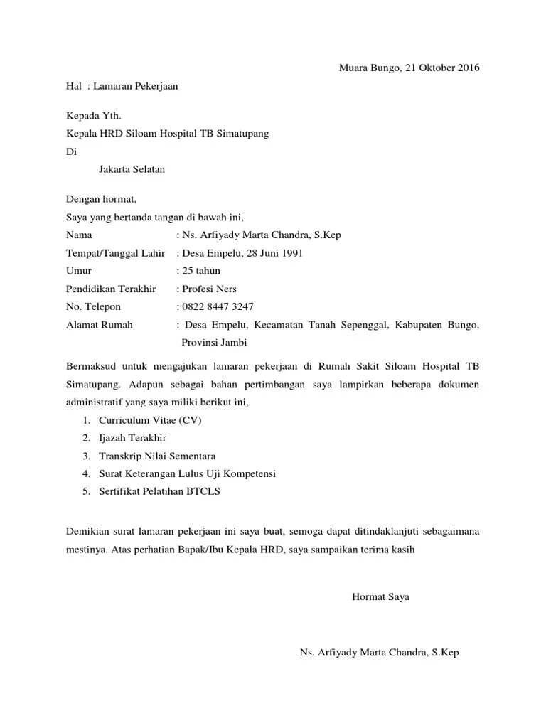 Detail Contoh Surat Lamaran Kerja Rumah Sakit Umum Daerah Nomer 2