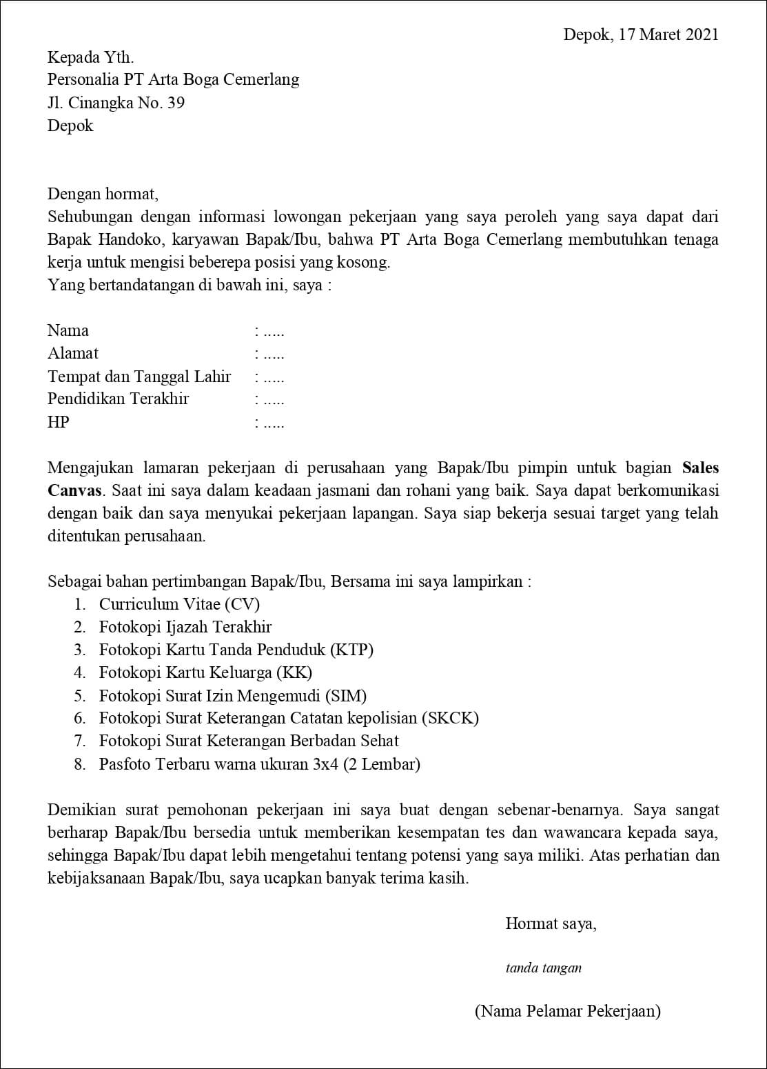 Detail Contoh Surat Lamaran Kerja Sales Nomer 14