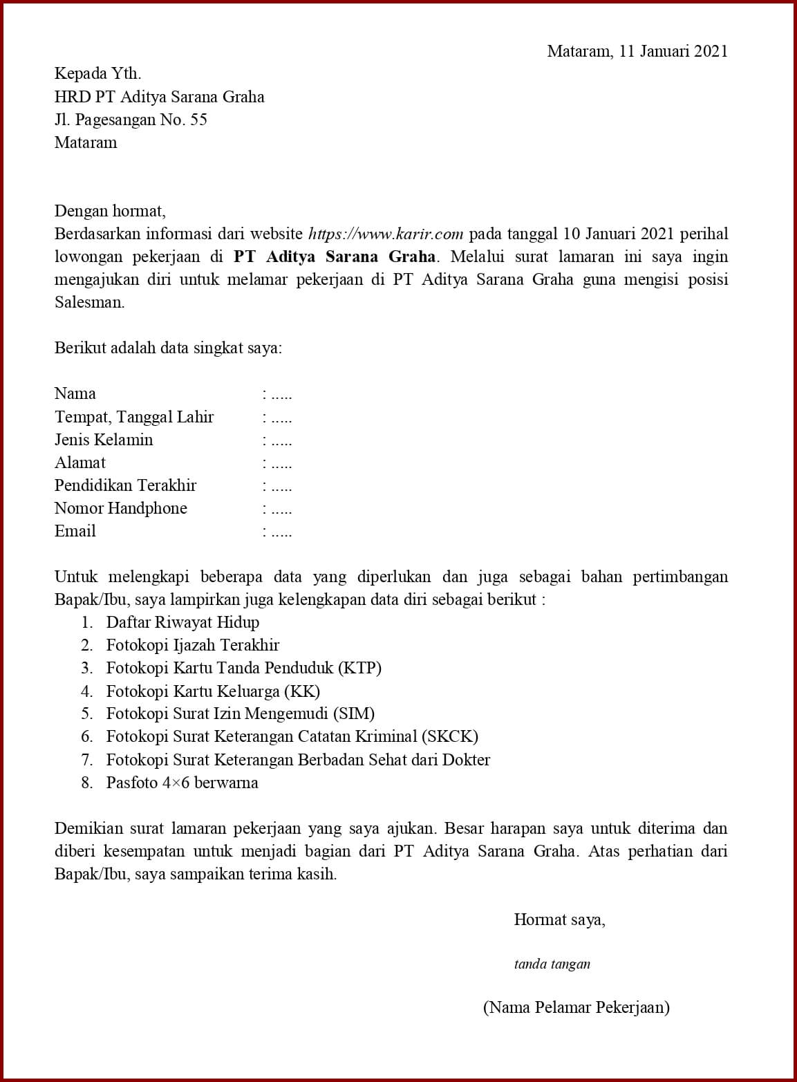 Detail Contoh Surat Lamaran Kerja Sales Nomer 7