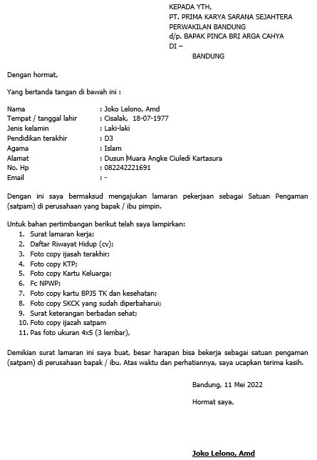 Detail Contoh Surat Lamaran Kerja Satpam Nomer 4