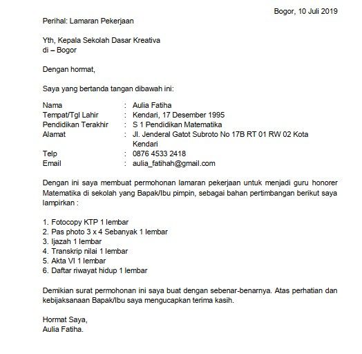 Detail Contoh Surat Lamaran Kerja Sebagai Guru Nomer 14