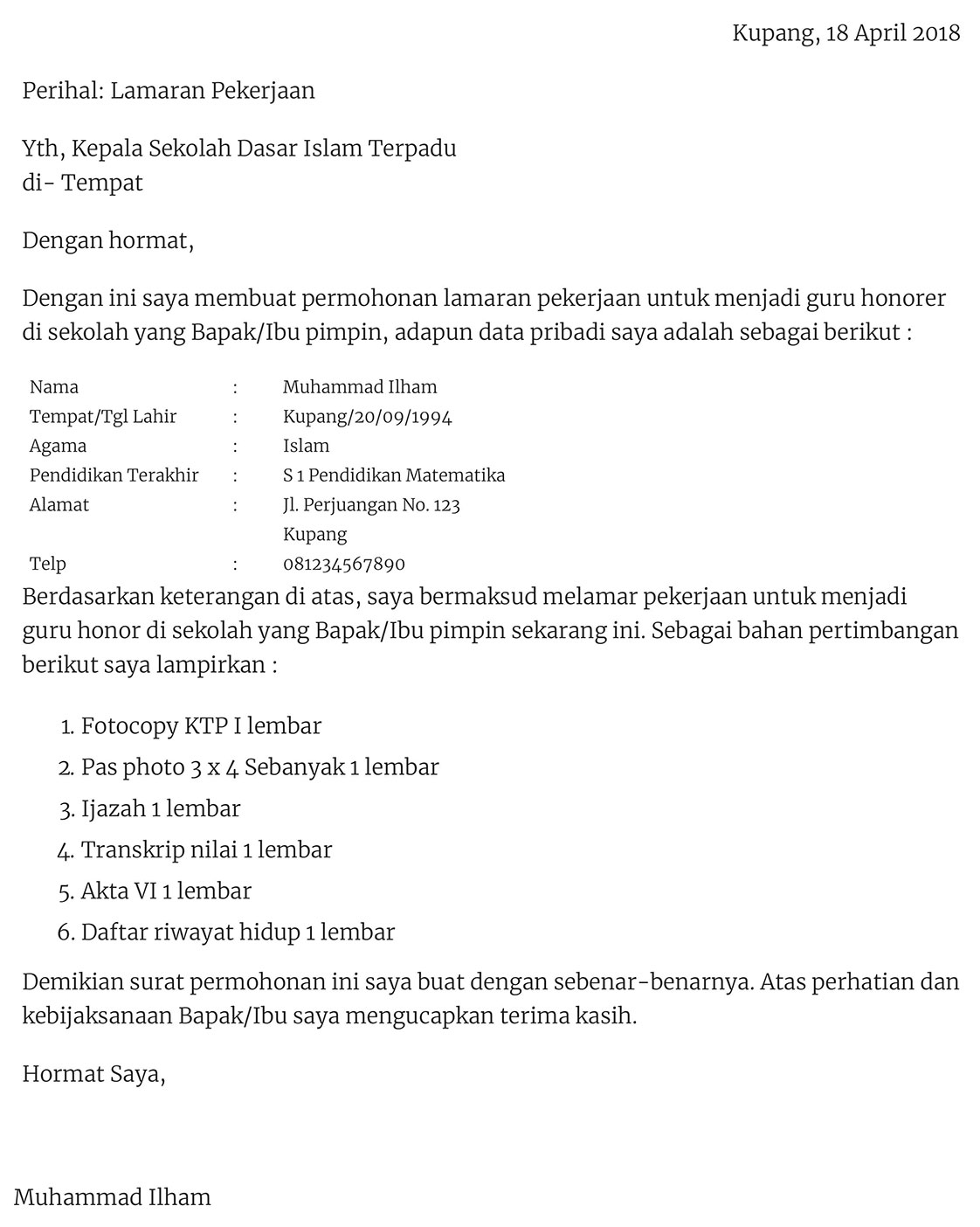 Detail Contoh Surat Lamaran Kerja Sebagai Guru Nomer 49