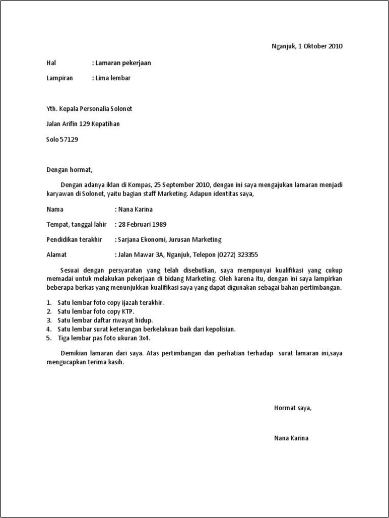 Detail Contoh Surat Lamaran Kerja Sebagai Marketing Nomer 16