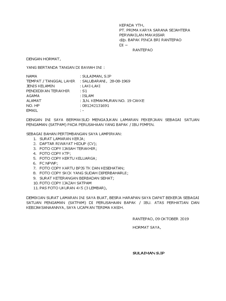 Detail Contoh Surat Lamaran Kerja Sebagai Security Nomer 19