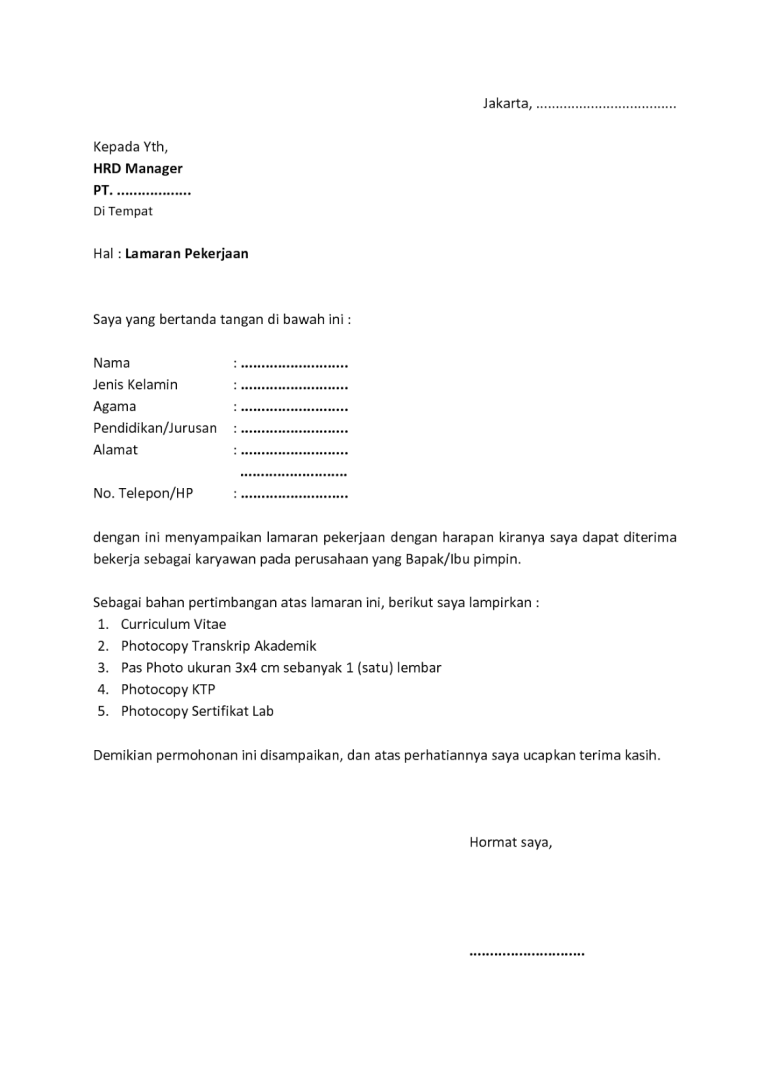 Detail Contoh Surat Lamaran Kerja Sederhana Nomer 2