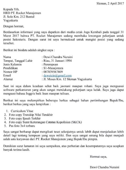 Detail Contoh Surat Lamaran Kerja Sekretaris Nomer 7