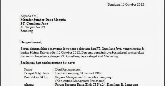 Detail Contoh Surat Lamaran Kerja Sesuai Dengan Iklan Nomer 41