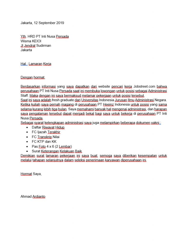 Detail Contoh Surat Lamaran Kerja Sesuai Kaidah Bahasa Indonesia Nomer 26