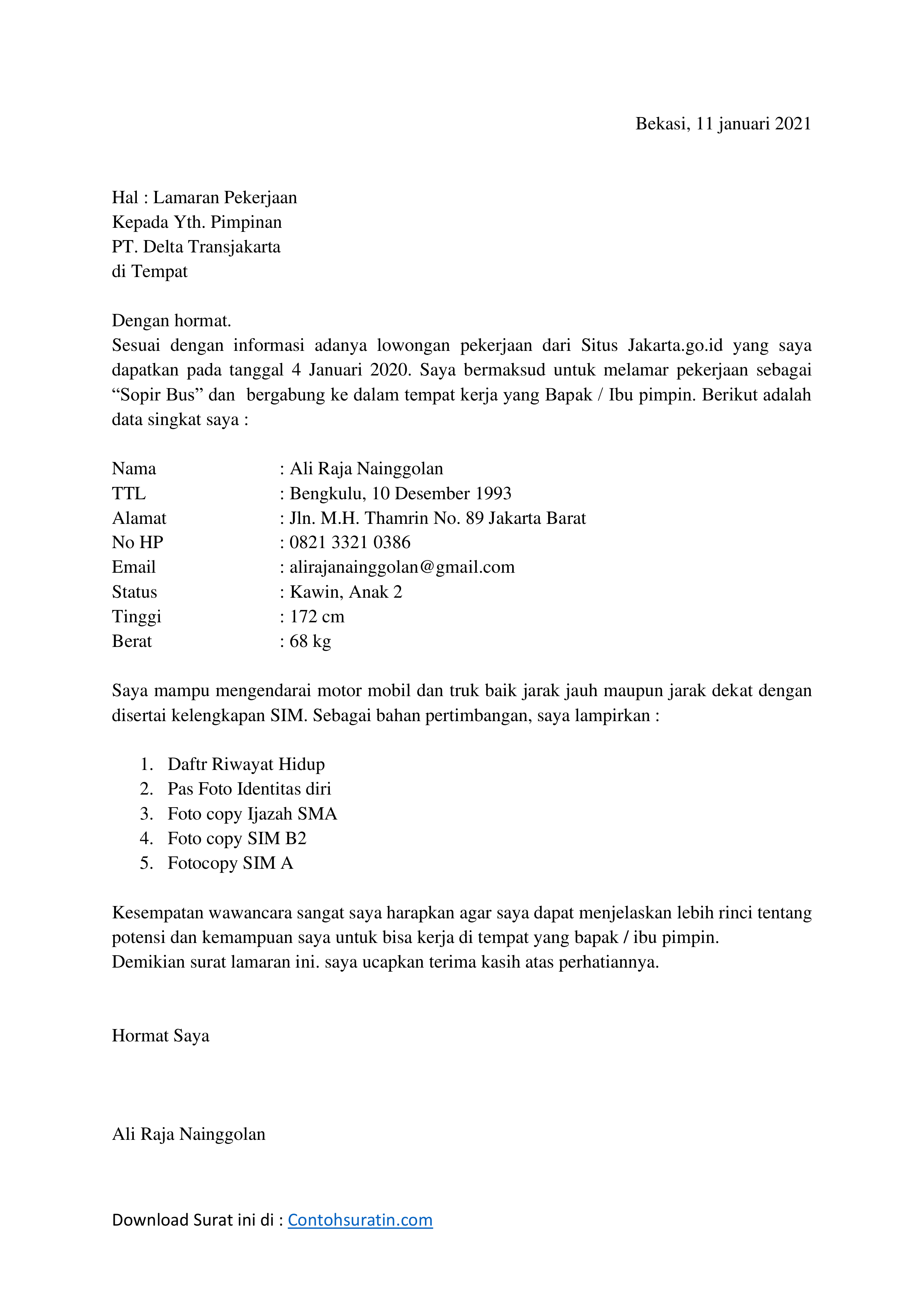 Detail Contoh Surat Lamaran Kerja Sopir Nomer 5