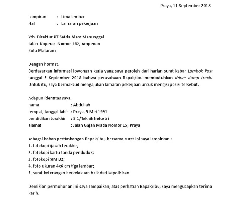 Detail Contoh Surat Lamaran Kerja Sopir Nomer 10