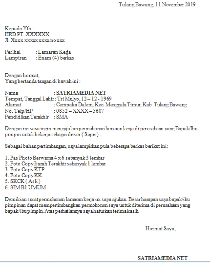 Detail Contoh Surat Lamaran Kerja Supir Nomer 42