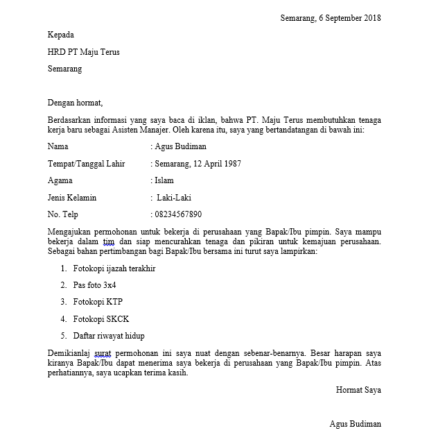 Detail Contoh Surat Lamaran Kerja Swasta Nomer 6