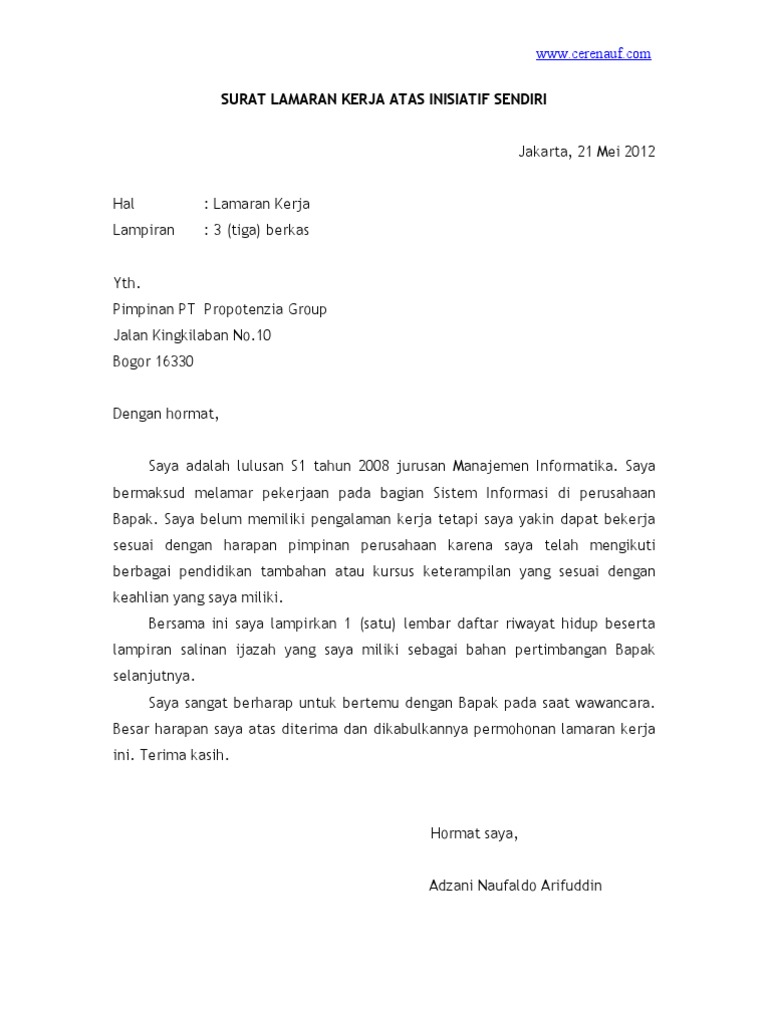 Detail Contoh Surat Lamaran Kerja Tanpa Lampiran Nomer 18