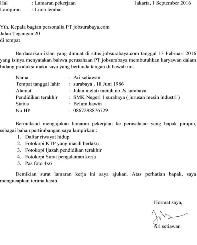 Detail Contoh Surat Lamaran Kerja Tanpa Nama Perusahaan Nomer 24