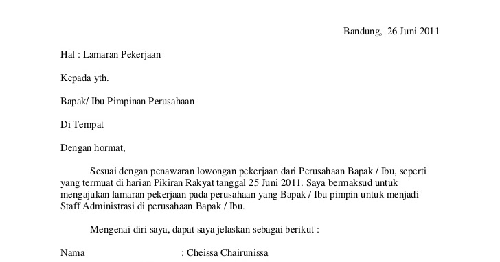 Detail Contoh Surat Lamaran Kerja Tanpa Nama Perusahaan Nomer 33