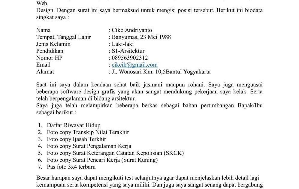 Detail Contoh Surat Lamaran Kerja Tanpa Nama Perusahaan Dan Posisi Nomer 51