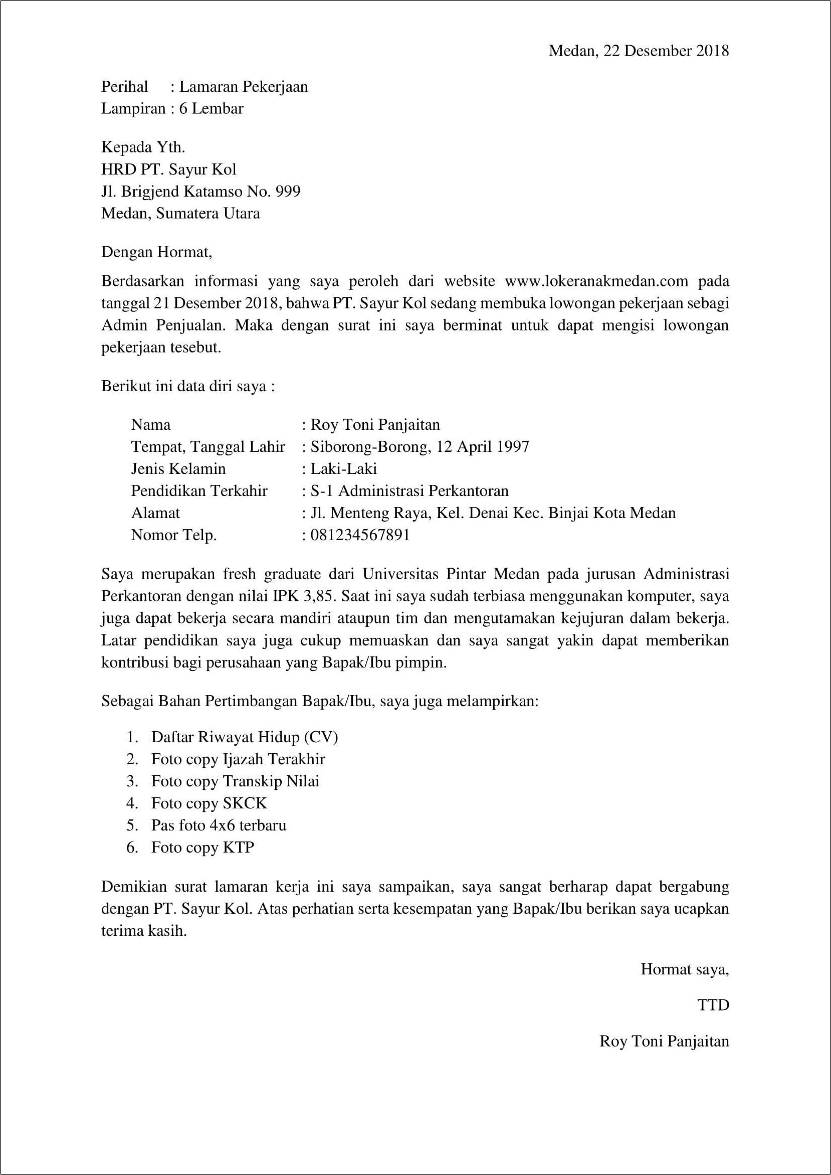 Detail Contoh Surat Lamaran Kerja Terbaru 2018 Nomer 4