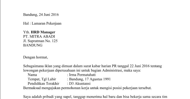 Detail Contoh Surat Lamaran Kerja Umum 2016 Nomer 23