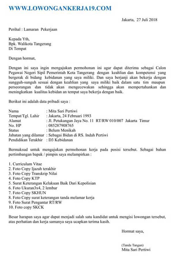 Detail Contoh Surat Lamaran Kerja Untuk Bidan Nomer 32