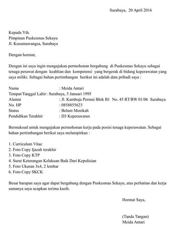 Contoh Surat Lamaran Kerja Untuk Dinas Kesehatan