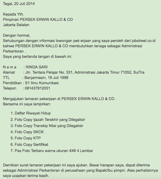 Detail Contoh Surat Lamaran Kerja Untuk Lulusan Sma Nomer 58