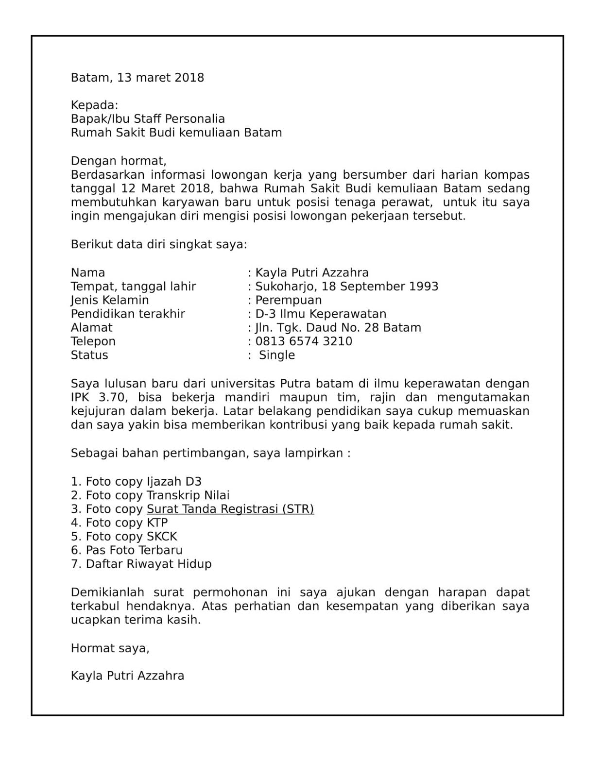 Detail Contoh Surat Lamaran Kerja Untuk Perawat Nomer 27