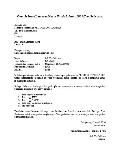 Detail Contoh Surat Lamaran Kerja Untuk Sma Nomer 13