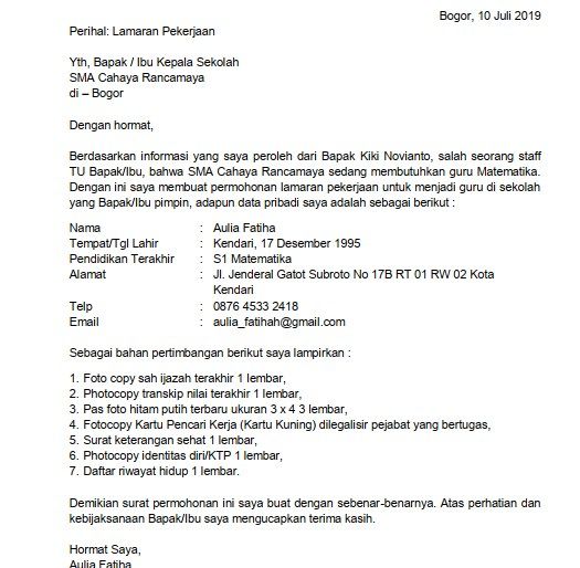 Detail Contoh Surat Lamaran Kerja Untuk Sma Nomer 6