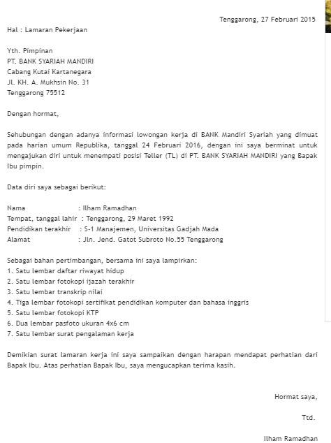 Detail Contoh Surat Lamaran Kerja Via Email 2016 Nomer 33