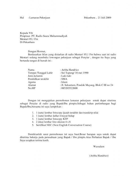 Detail Contoh Surat Lamaran Kerja Via Email 2016 Nomer 37