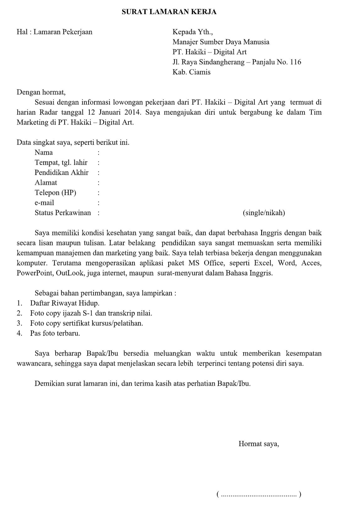 Detail Contoh Surat Lamaran Kerja Via Email Nomer 37