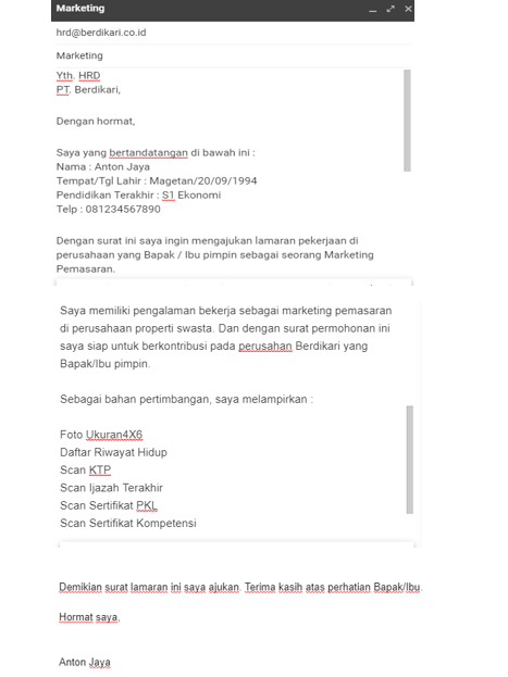 Detail Contoh Surat Lamaran Kerja Via Email Bahasa Indonesia Nomer 5