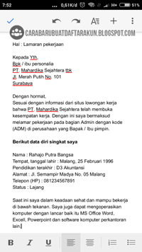 Detail Contoh Surat Lamaran Kerja Via Email Hp Nomer 3