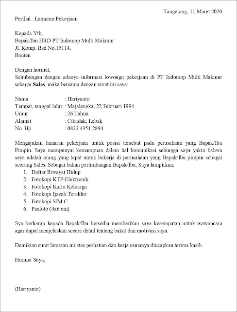 Detail Contoh Surat Lamaran Kerja Via Email Hp Nomer 26