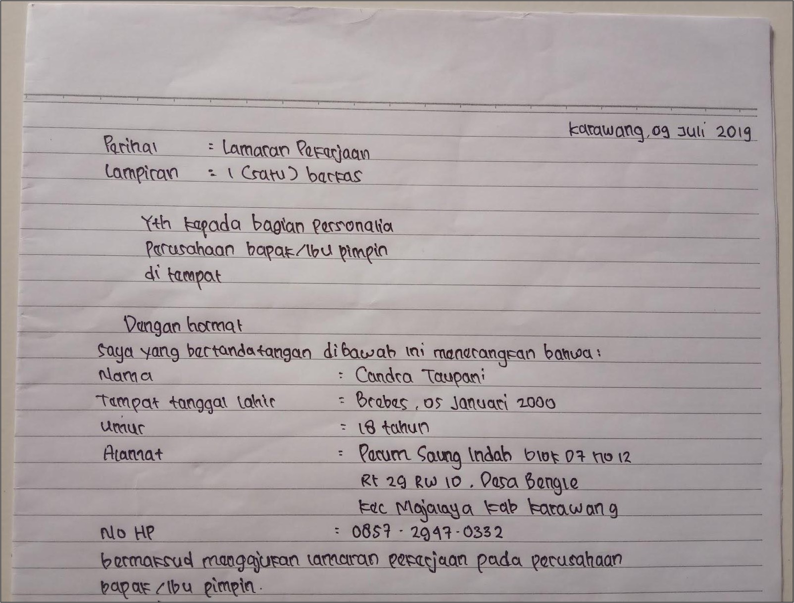 Detail Contoh Surat Lamaran Kerja Yang Baik Dan Benar Tulis Tangan Nomer 54