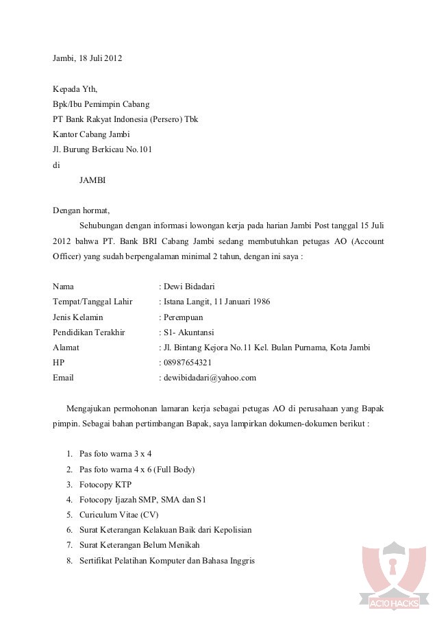 Detail Contoh Surat Lamaran Kerja Yang Belum Berpengalaman Nomer 36