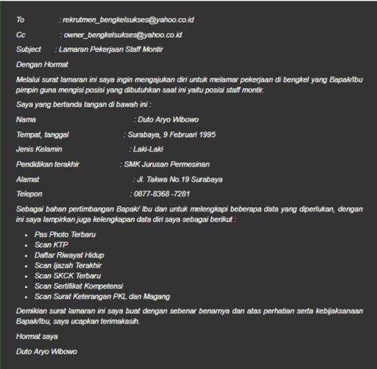 Detail Contoh Surat Lamaran Kerja Yang Dikirim Lewat Email Nomer 53