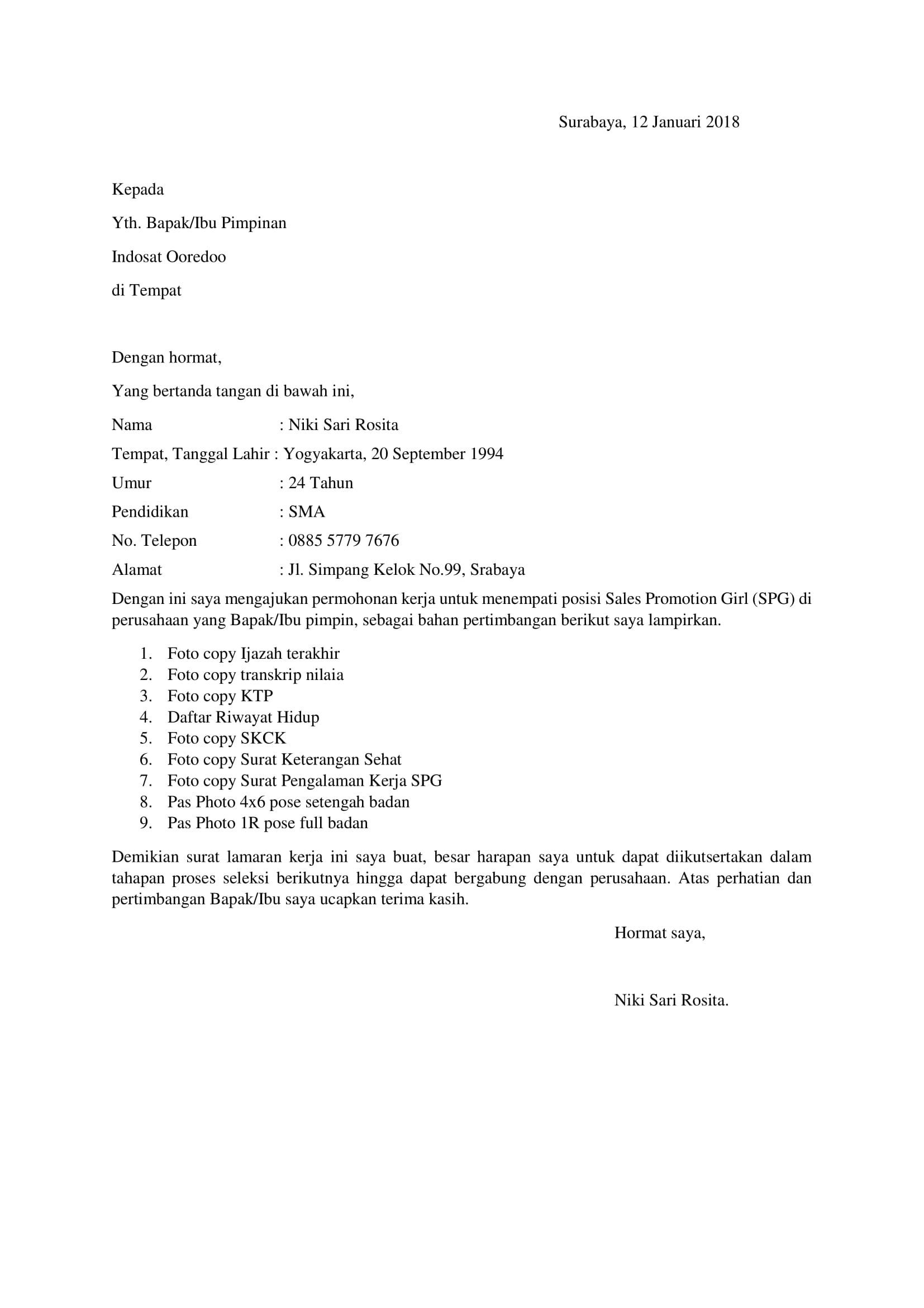 Detail Contoh Surat Lamaran Kerja Yang Simple Nomer 2