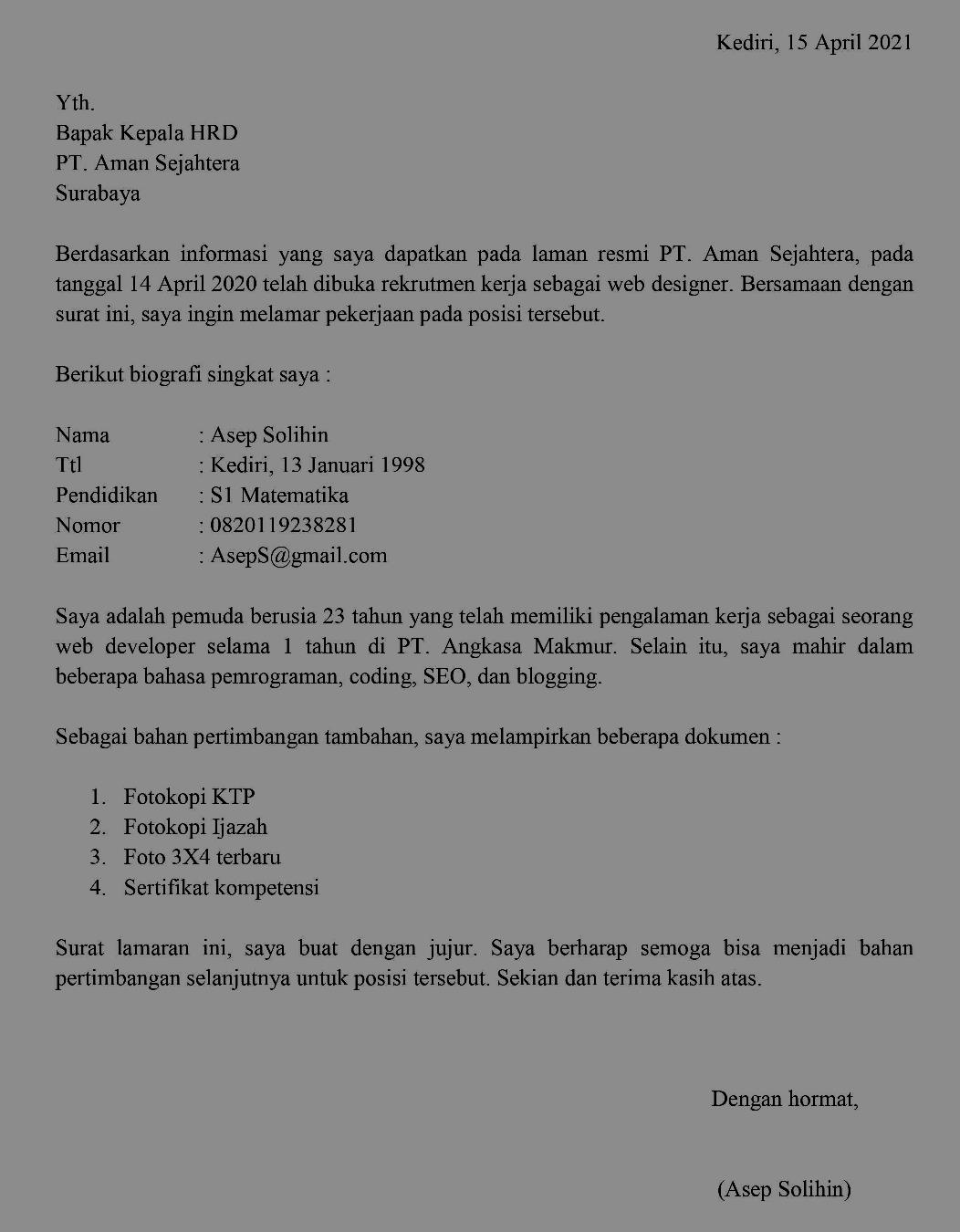 Detail Contoh Surat Lamaran Kerja Yang Simple Nomer 45