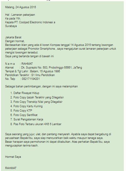 Detail Contoh Surat Lamaran Kerja Yg Baik Nomer 55