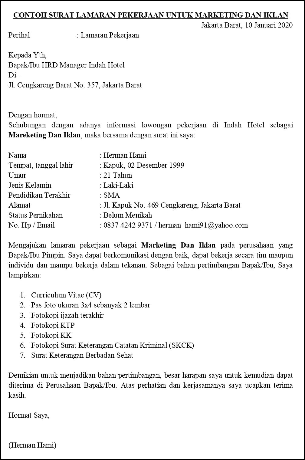 Detail Contoh Surat Lamaran Marketing Nomer 31