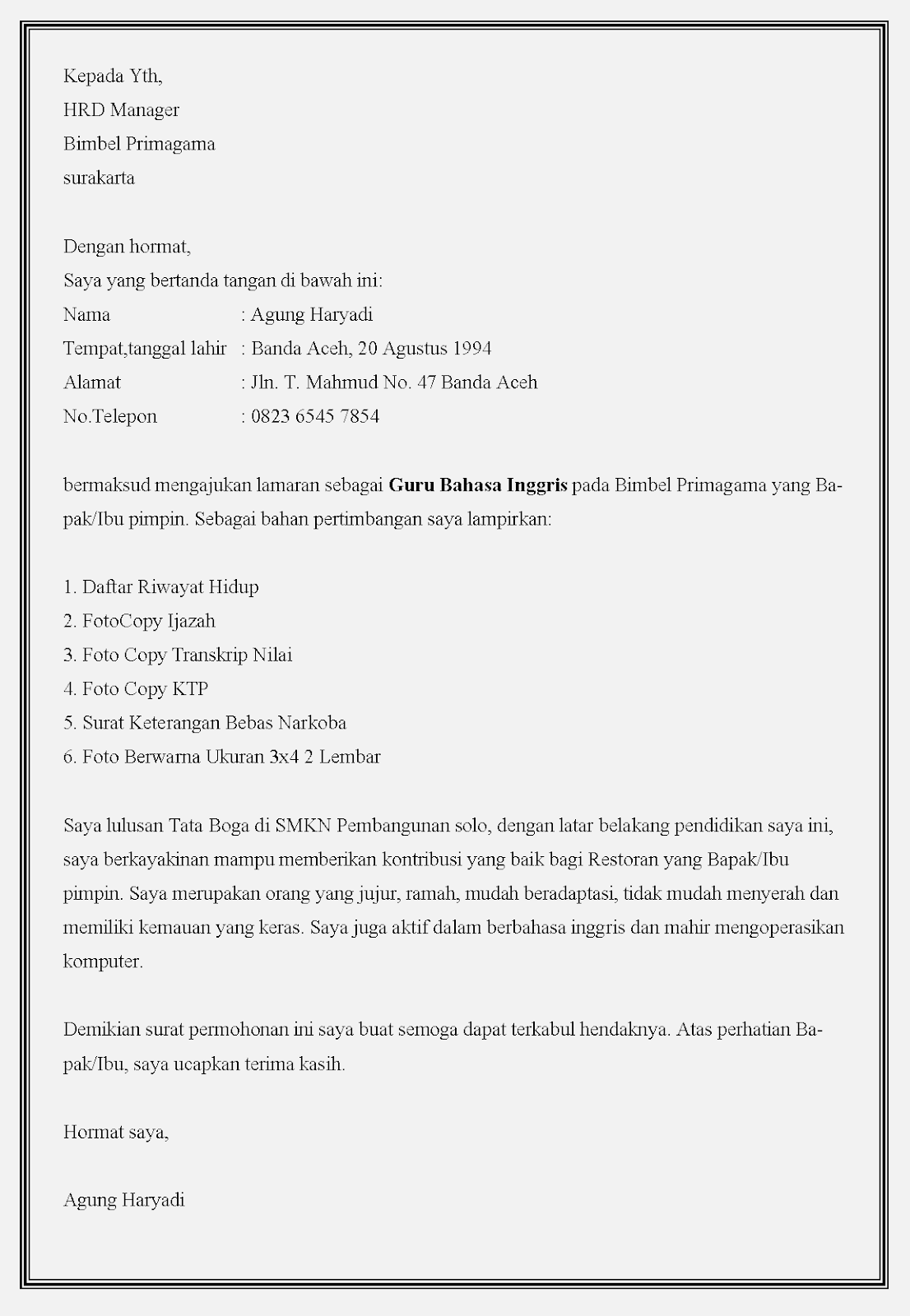 Detail Contoh Surat Lamaran Mengajar Bimbel Nomer 13