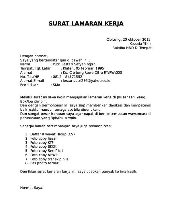 Detail Contoh Surat Lamaran Pdam Nomer 47