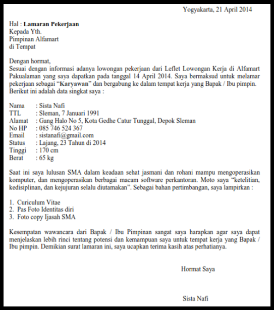 Detail Contoh Surat Lamaran Pekerjaan Di Alfamart Nomer 18