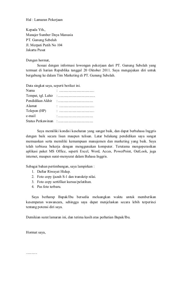 Detail Contoh Surat Lamaran Pekerjaan Di Kantor Desa Nomer 18