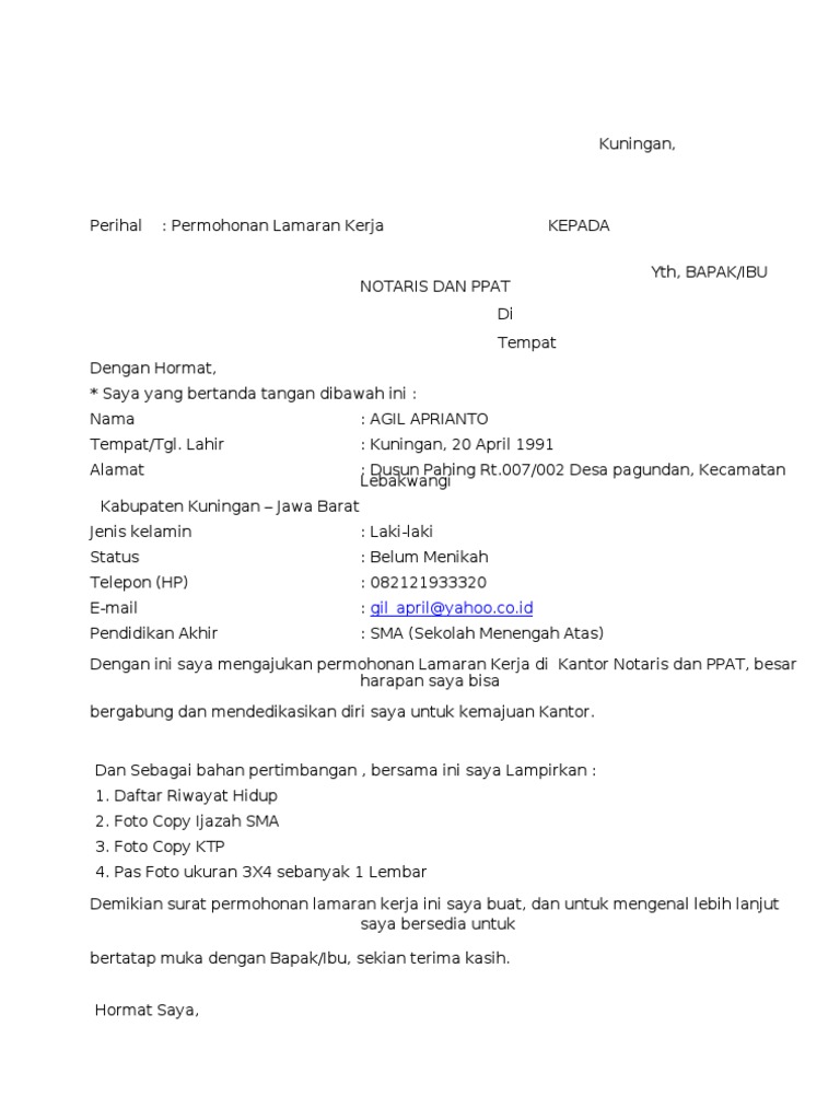 Detail Contoh Surat Lamaran Pekerjaan Di Kantor Desa Nomer 29