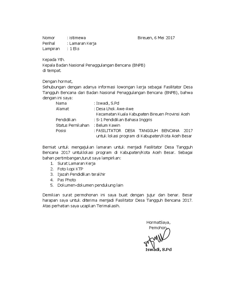 Detail Contoh Surat Lamaran Pekerjaan Di Kantor Desa Nomer 33