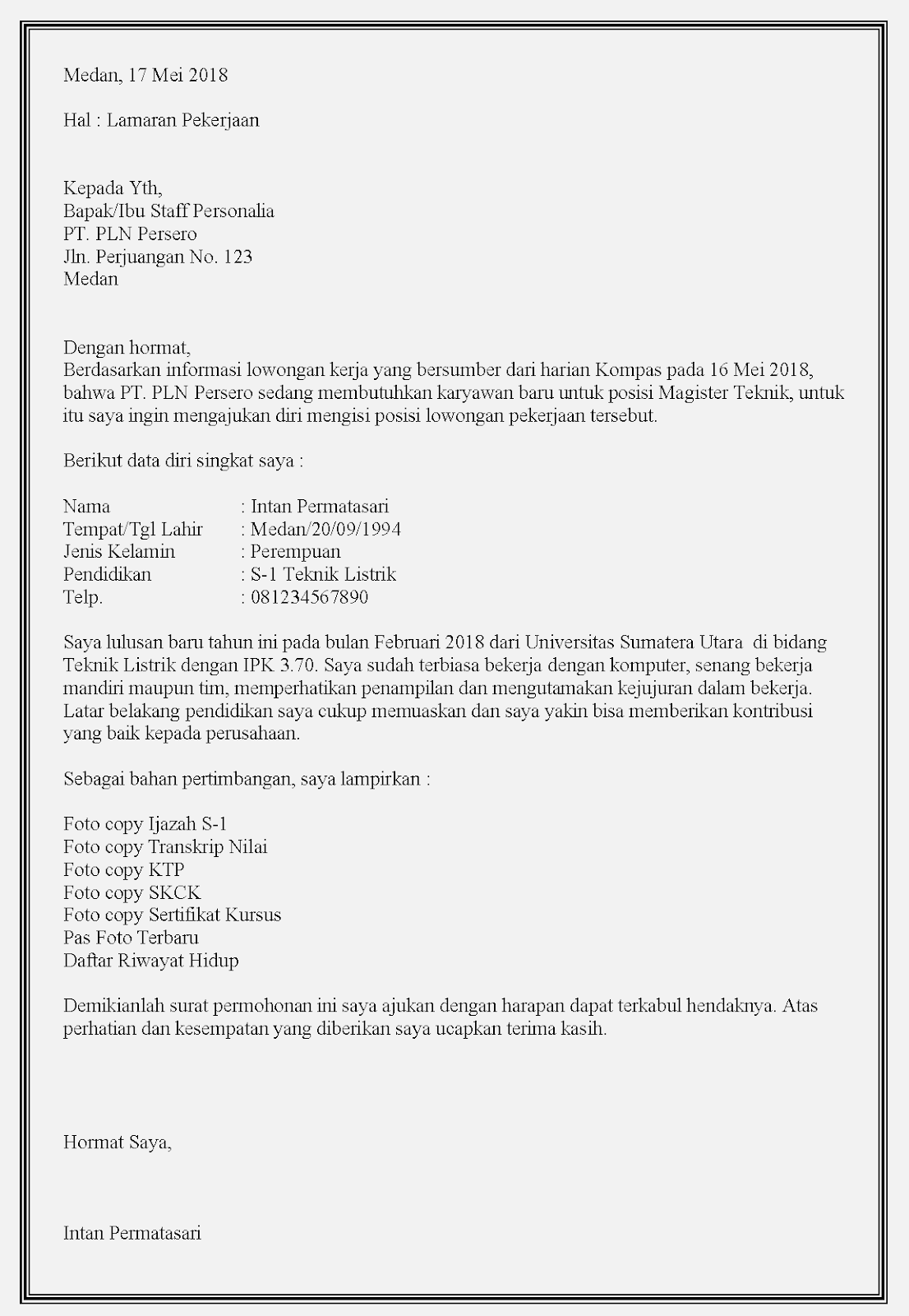 Detail Contoh Surat Lamaran Pekerjaan Di Pt Nomer 30